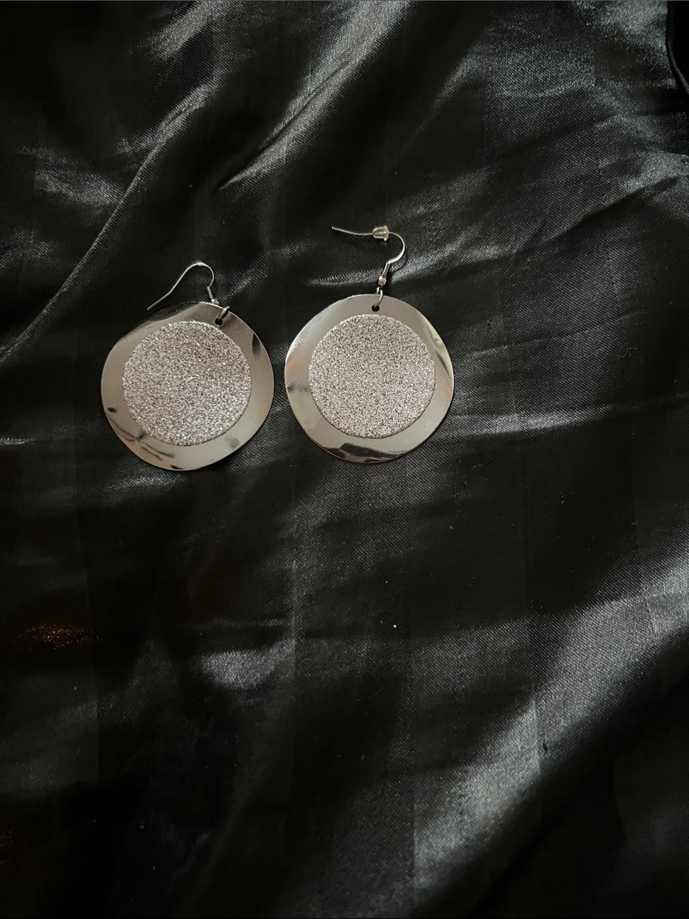 Silver Sparkle Round Drop Earrings - Women Jewelry